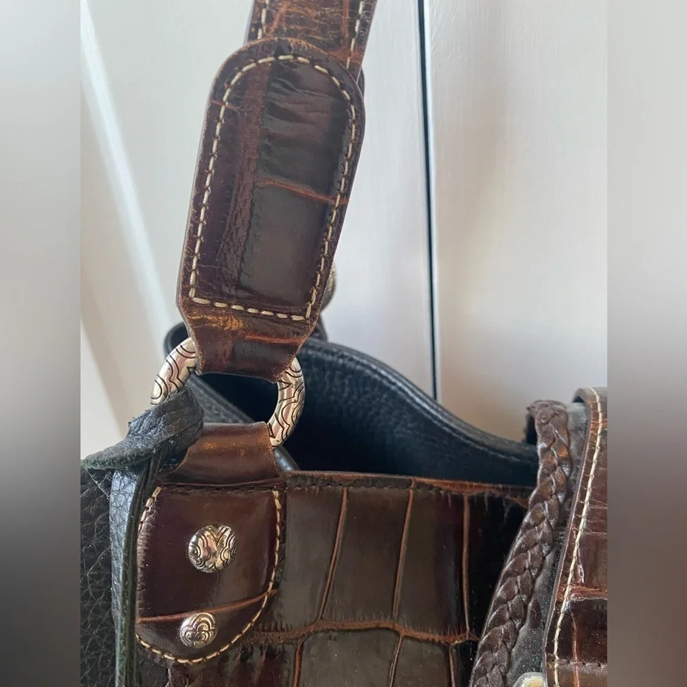 Brighton Croc and Pebbled Leather Satchel Style Handbag